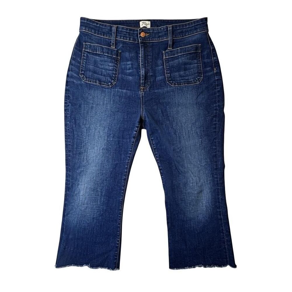 * NWT J Crew demi-boot crop jean Front Patch Pockets Raw Hem Dark Wash Sz 34